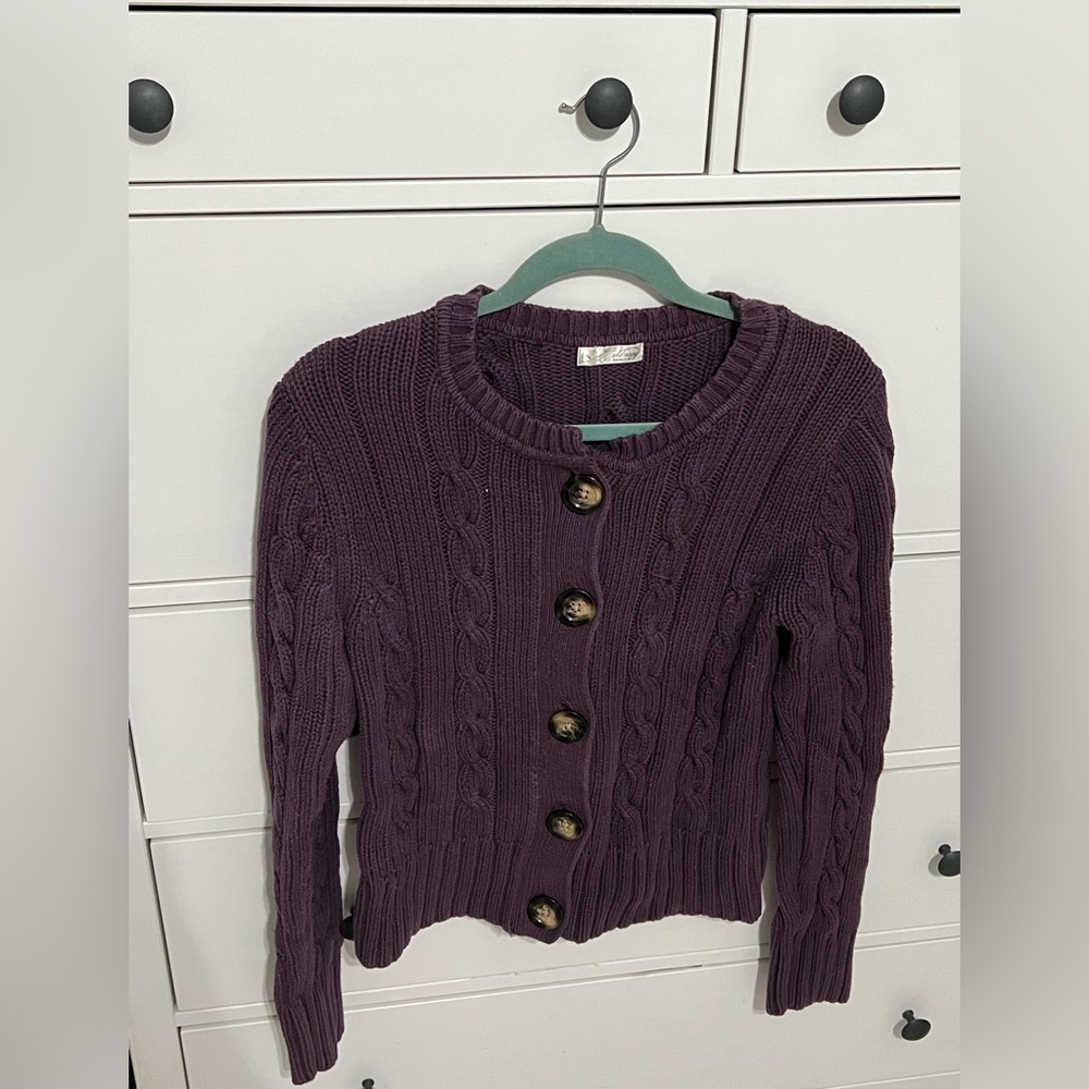 Old Navy The Perfect Fit Purple Cable Knit Chunky Cardigan Sweater